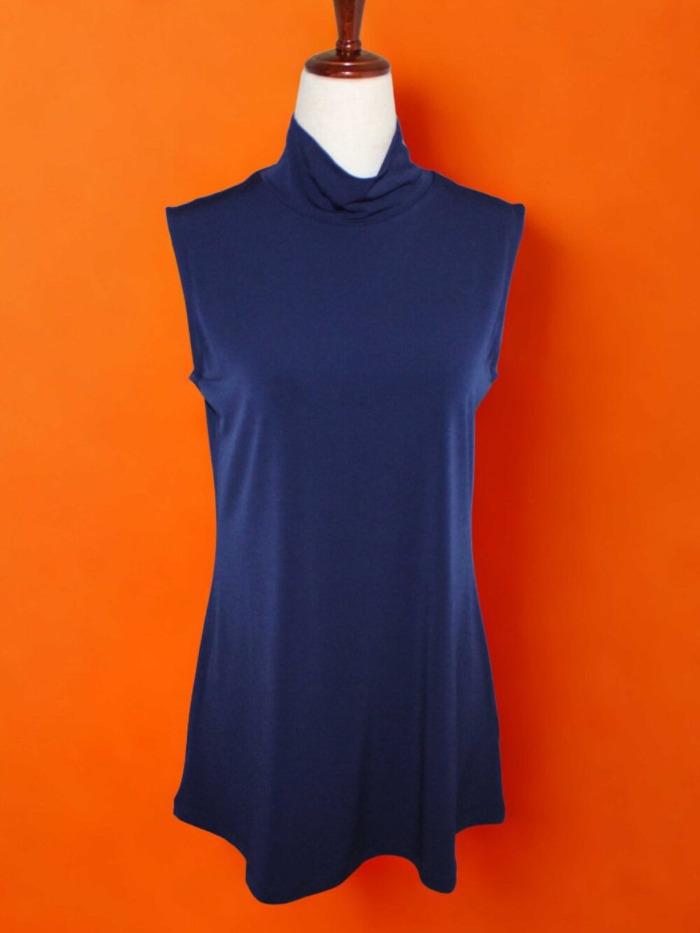 Susan Graver Navy Blue Mock Neck Sleeveless Tunic Top Shell Size X-Small